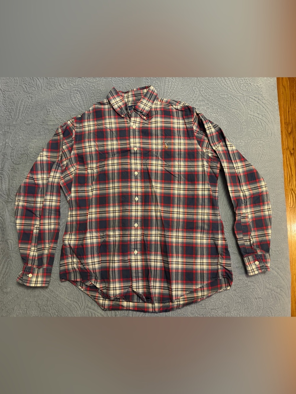 Ralph Lauren Red, Navy & White Plaid Classic Button-Down Shirt size Large